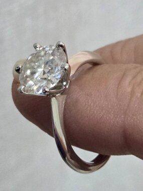 Certified 3ct Moissanite Solitaire Engagement Ring Diamond 18K White Gold